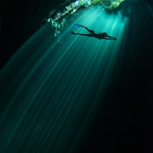 Freediver in "The Pit" Cenote | Sistema Dos Ojos, Mexico
